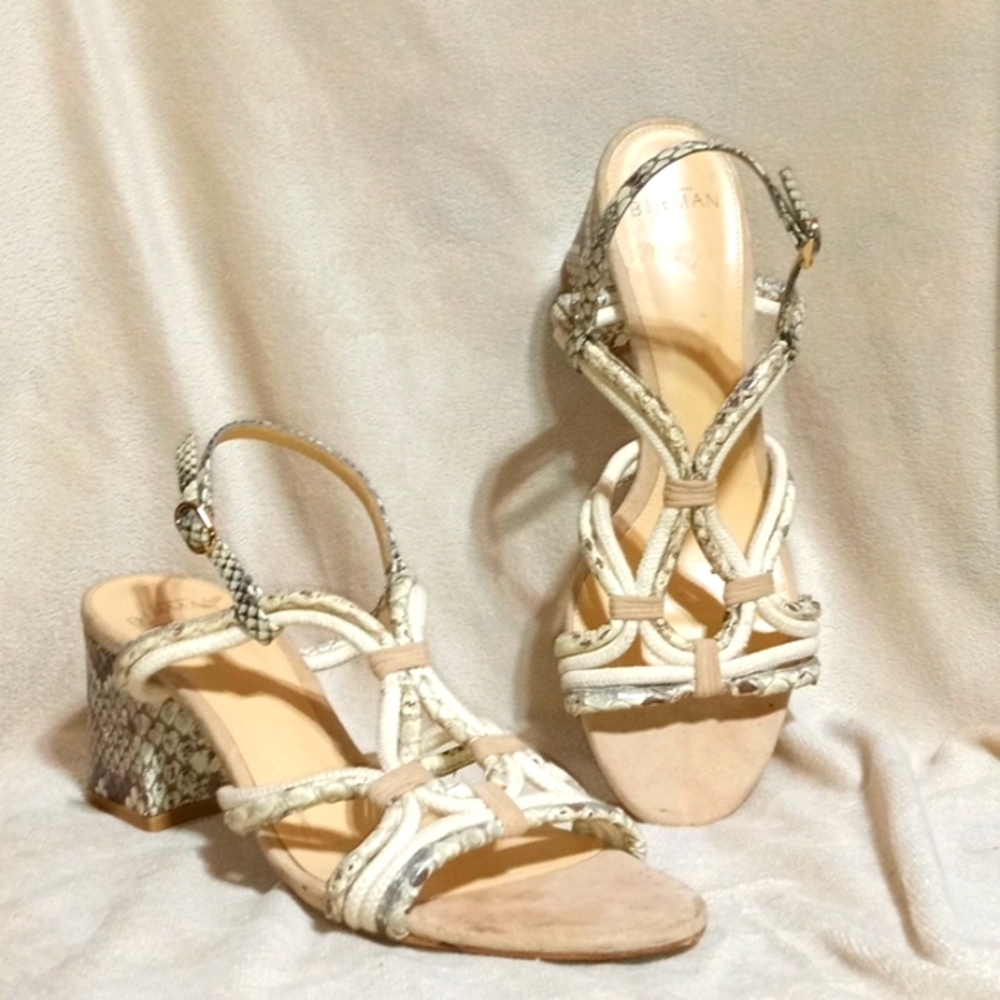 Alexandra Birman snakeskin chunky heel rope design slingback Sandal